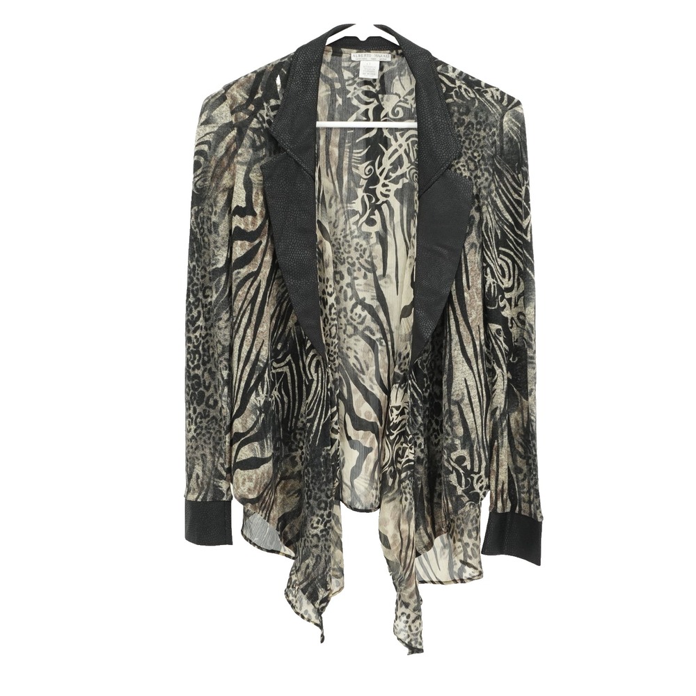 Alberto Makali Cardigan Top SZ S Mixed Media Animal Waterfall Front Boho Modern